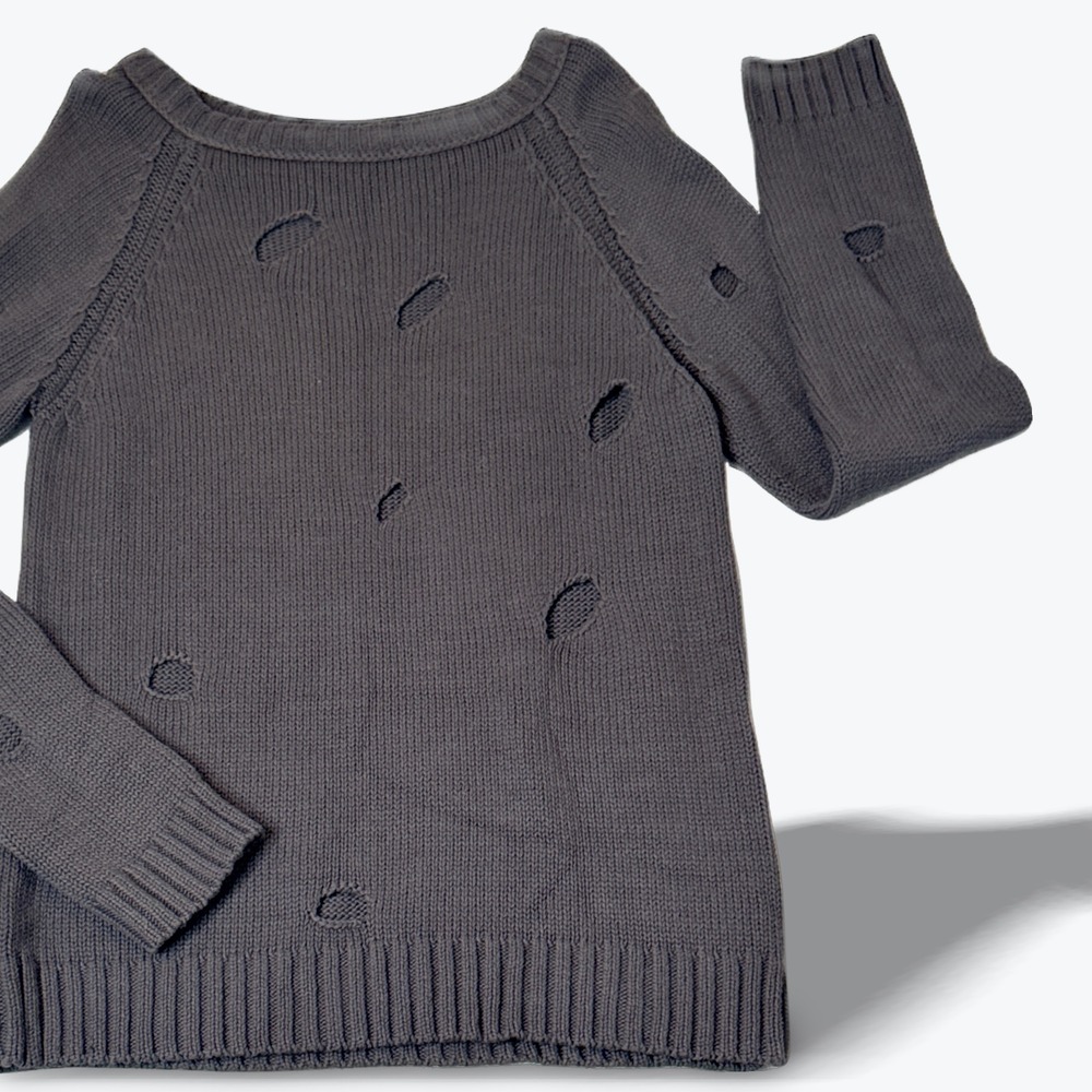 Acrobat Distressed Ragline Sweater Pullover Raglan Long Sleeve Grunge Whimsigoth